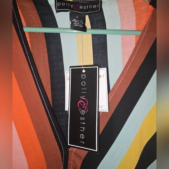 Polly and Esther multi-color striped flowy top with tie front detail. - Picture 5 of 5